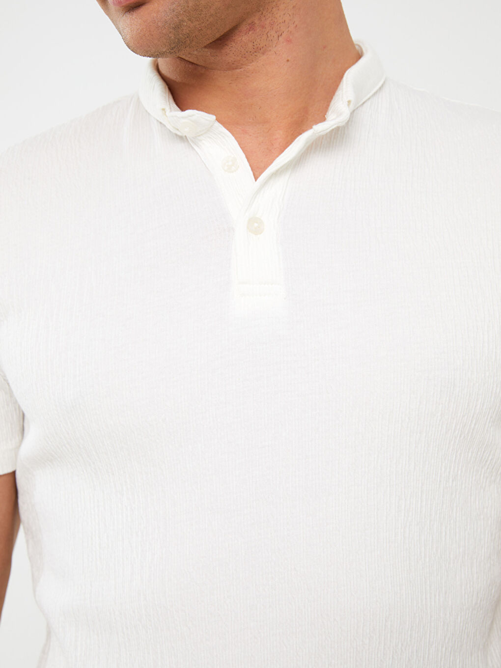 Ekru Polo Yaka Kısa Kollu Erkek Tişört-3