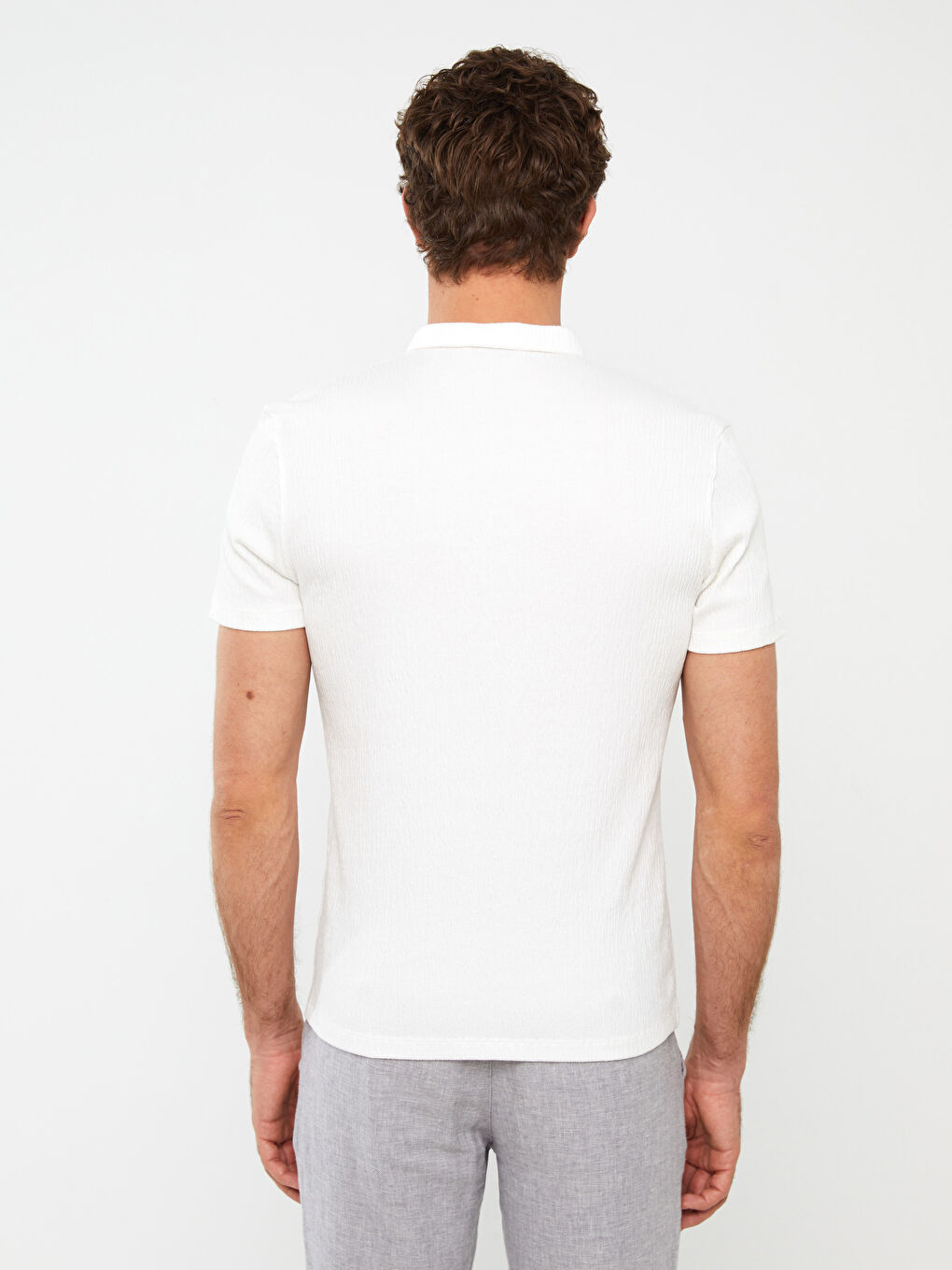 Ekru Polo Yaka Kısa Kollu Erkek Tişört-4