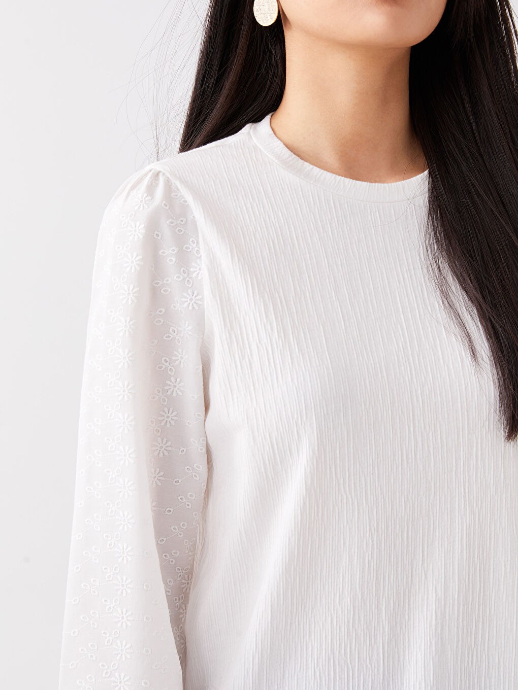 Туника с кръгло деколте, изчистена, дълъг ръкав, овърсайз за жени-3