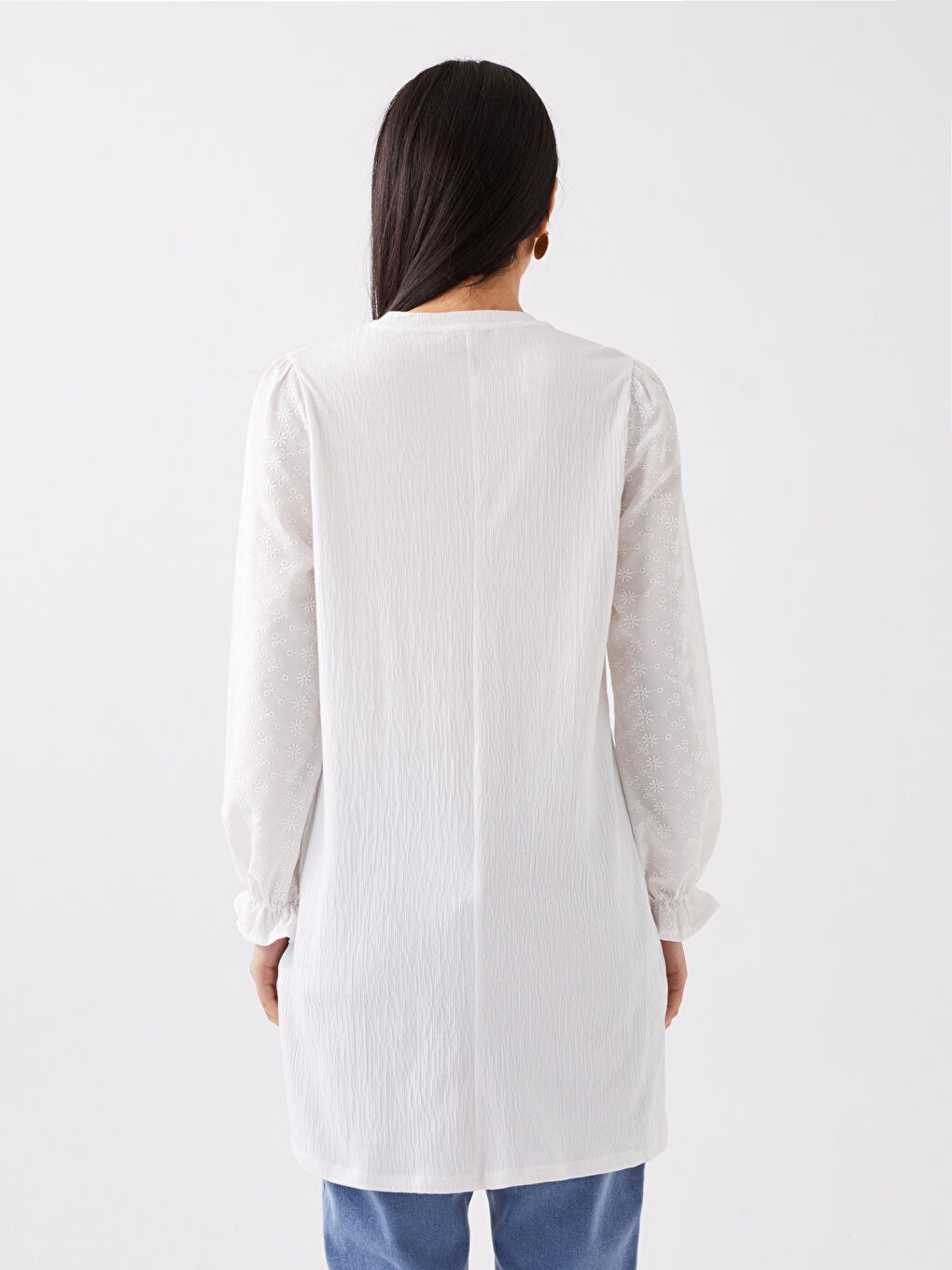 Туника с кръгло деколте, изчистена, дълъг ръкав, овърсайз за жени-4