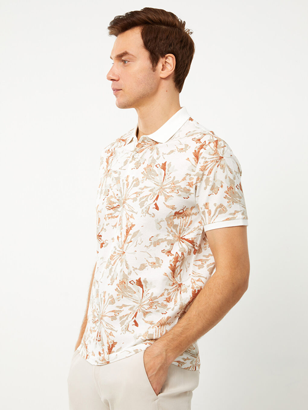 Turuncu Polo Yaka Kısa Kollu Desenli Erkek Tişört