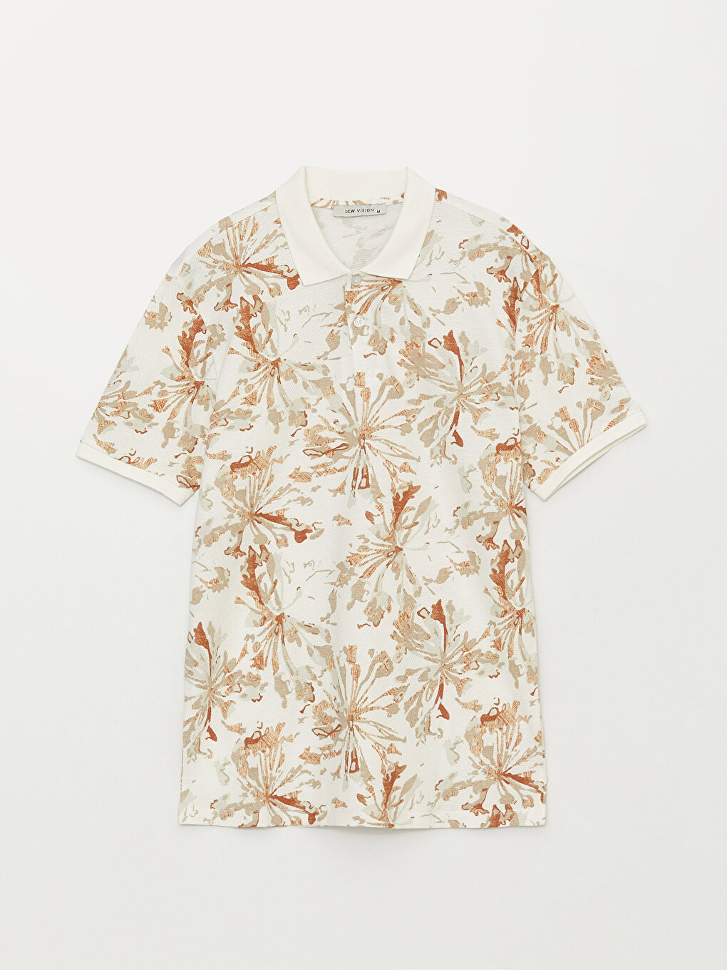 Turuncu Polo Yaka Kısa Kollu Desenli Erkek Tişört-5