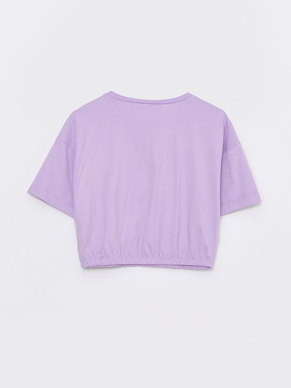 Lila Bisiklet Yaka Baskılı Kısa Kollu Kadın Crop-6