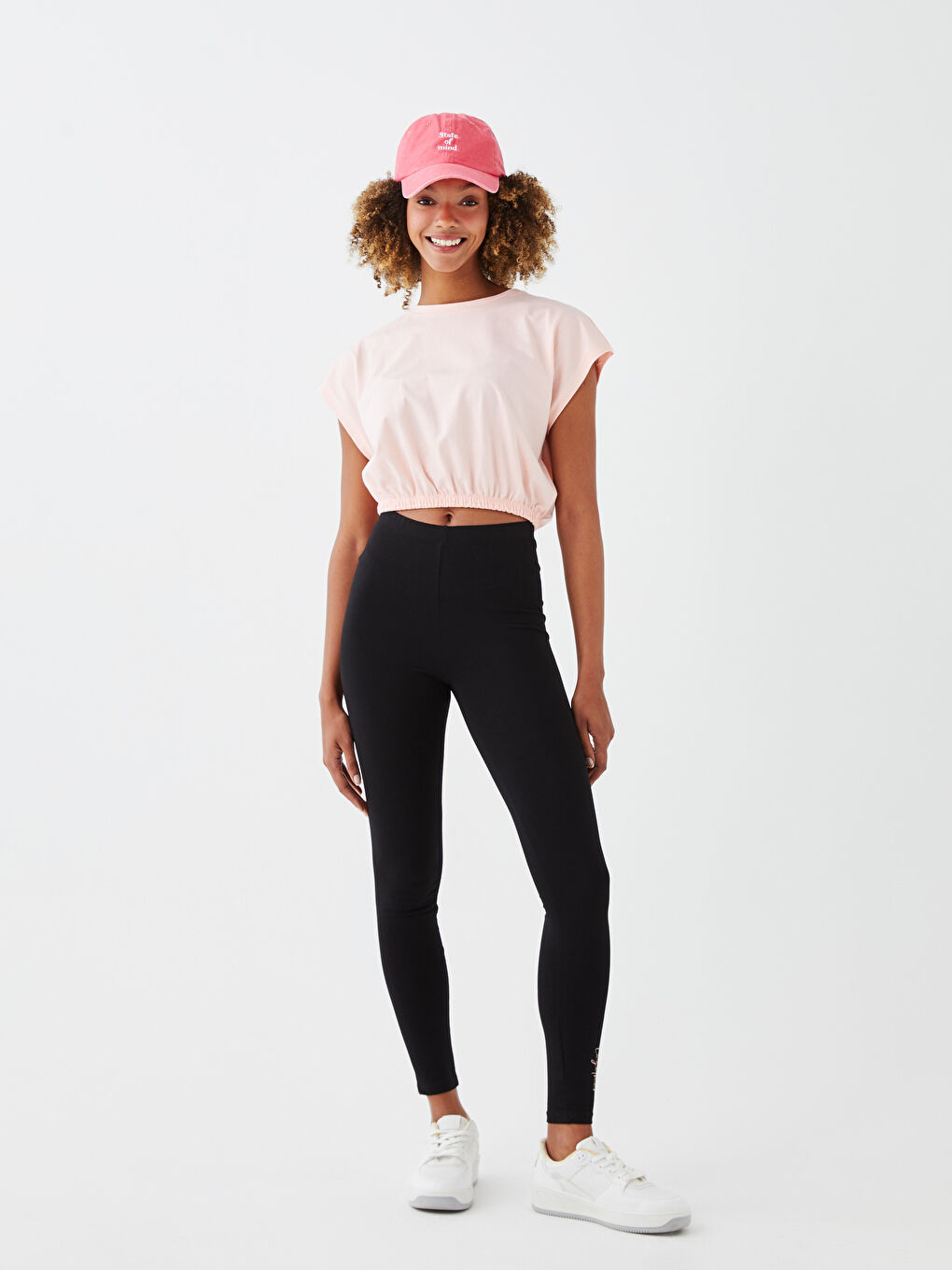 Pembe Bisiklet Yaka Düz Kısa Kollu Kadın Tişört-2