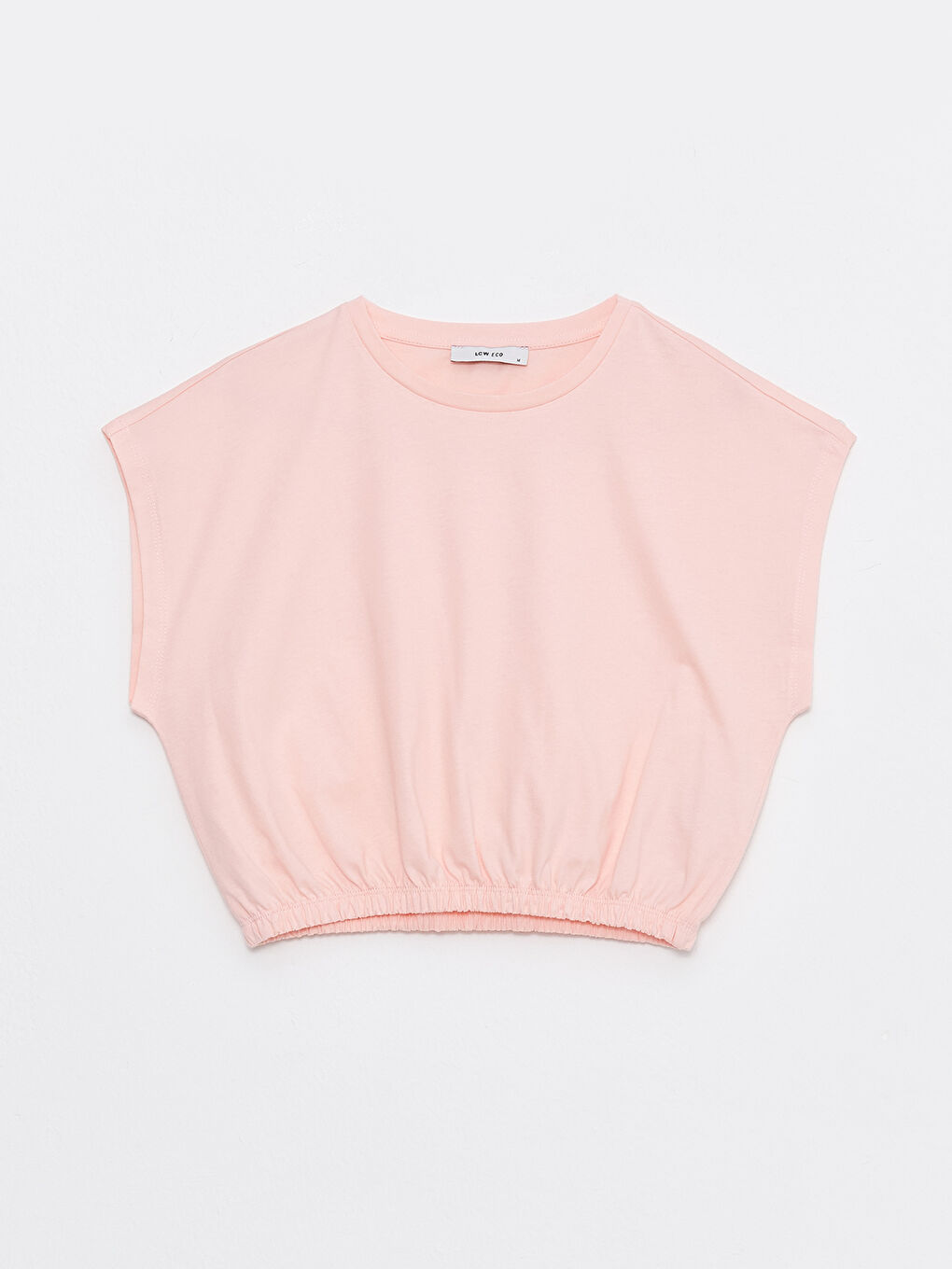 Pembe Bisiklet Yaka Düz Kısa Kollu Kadın Tişört-5