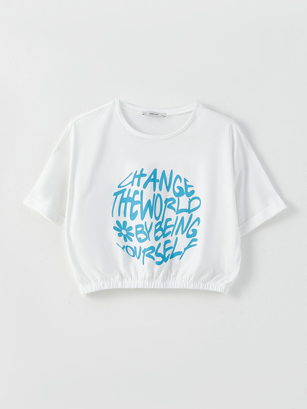 توب قصير مطبوع بياقة دائرية وكم قصير للسيدات-4