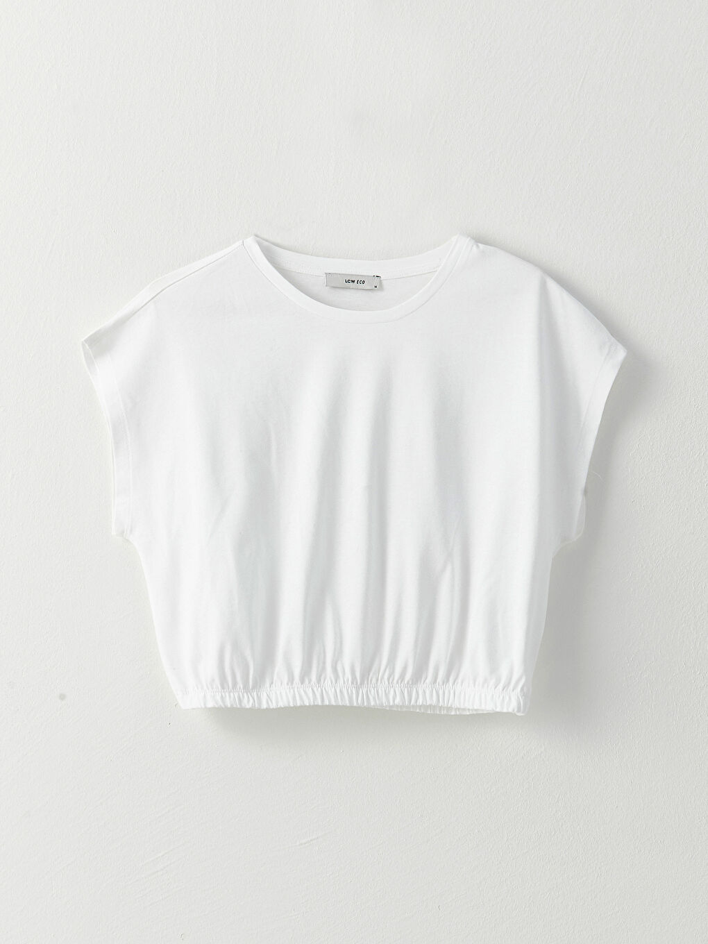 Beyaz Bisiklet Yaka Düz Kısa Kollu Kadın Tişört-6