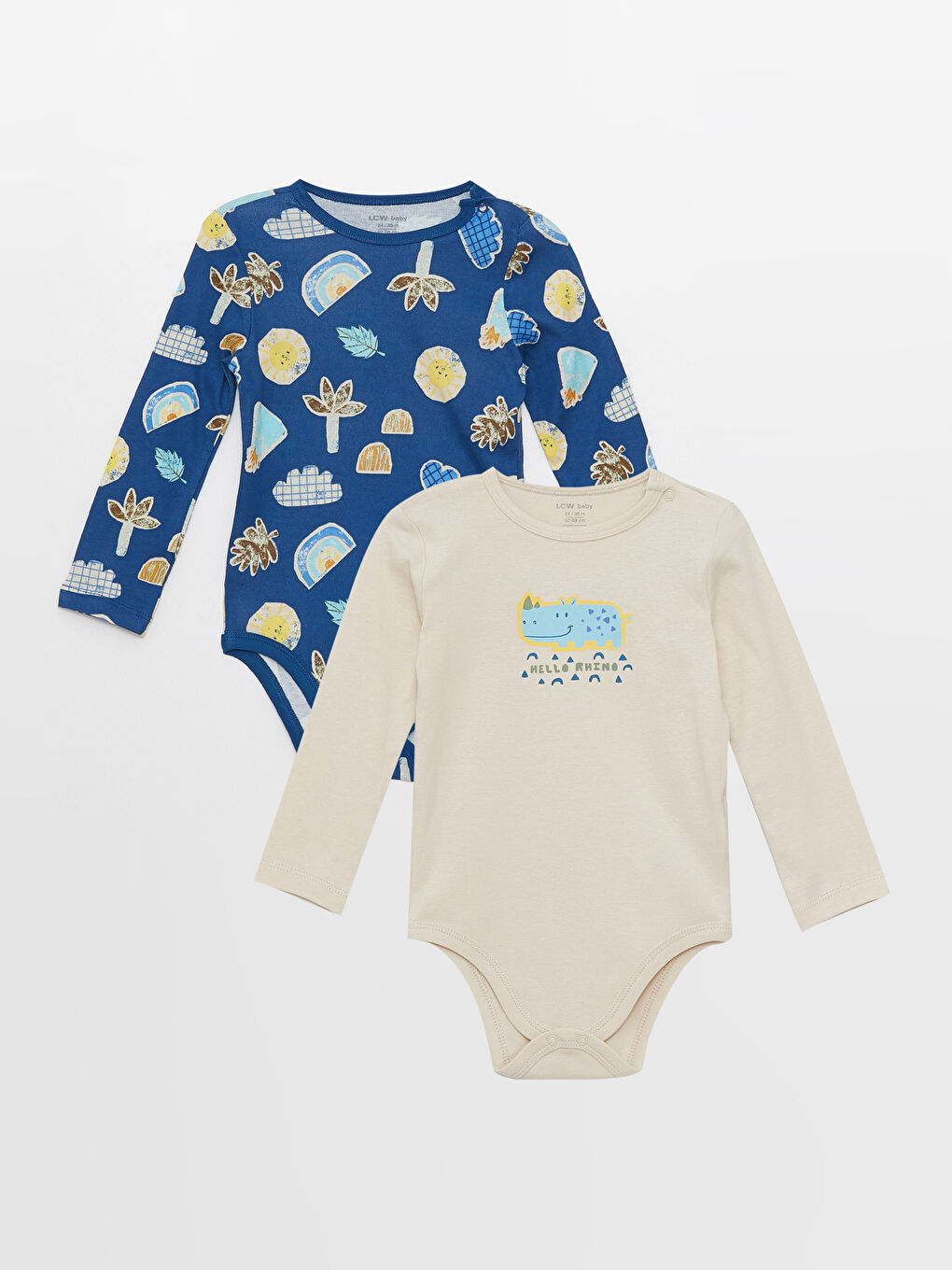 Боди с круглым вырезом и длинным рукавом с принтом для мальчика с заклепками на промежности, 2 упаковки