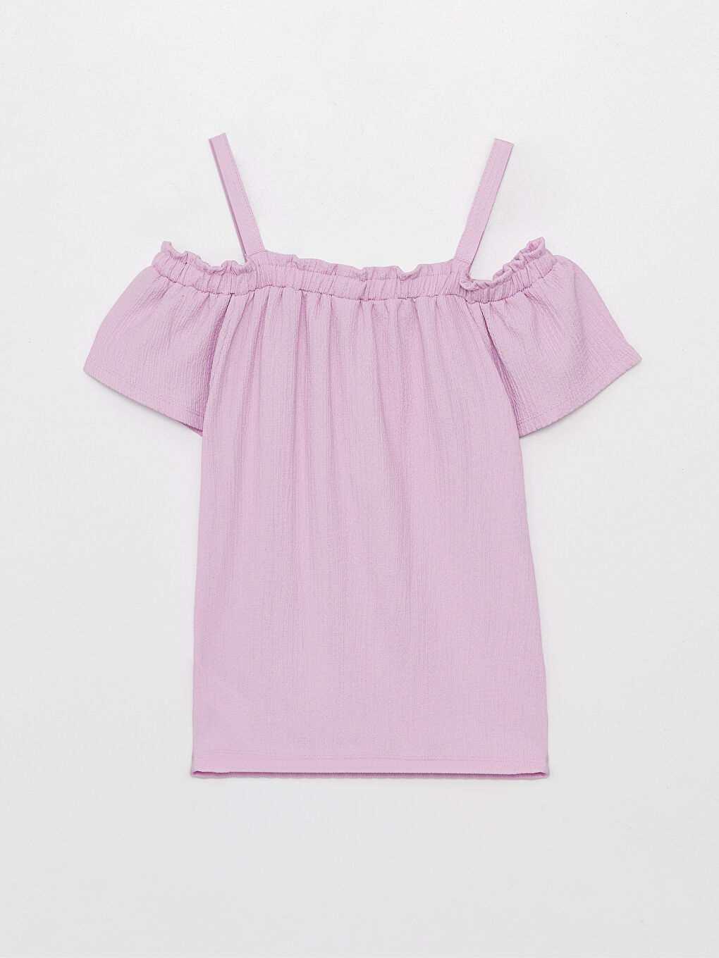 Lila Kayık Yaka Kısa Kollu Kız Çocuk Tişört-2