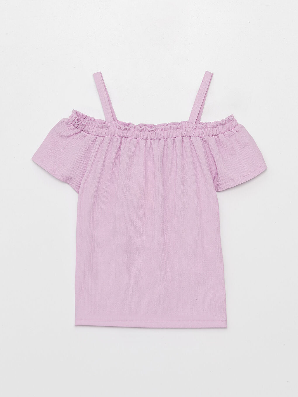 Lila Kayık Yaka Kısa Kollu Kız Çocuk Tişört-3