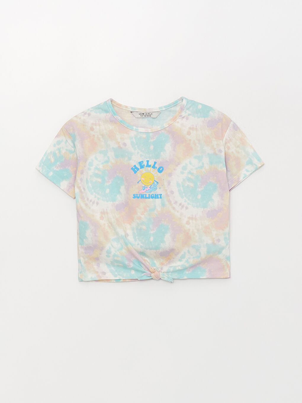 Karışık Bisiklet Yaka Baskılı Kısa Kollu Kız Çocuk Crop Tişört-2