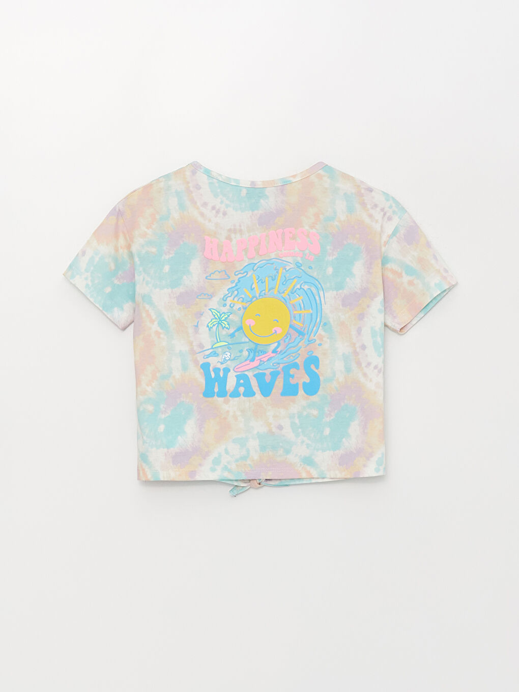 Karışık Bisiklet Yaka Baskılı Kısa Kollu Kız Çocuk Crop Tişört-3