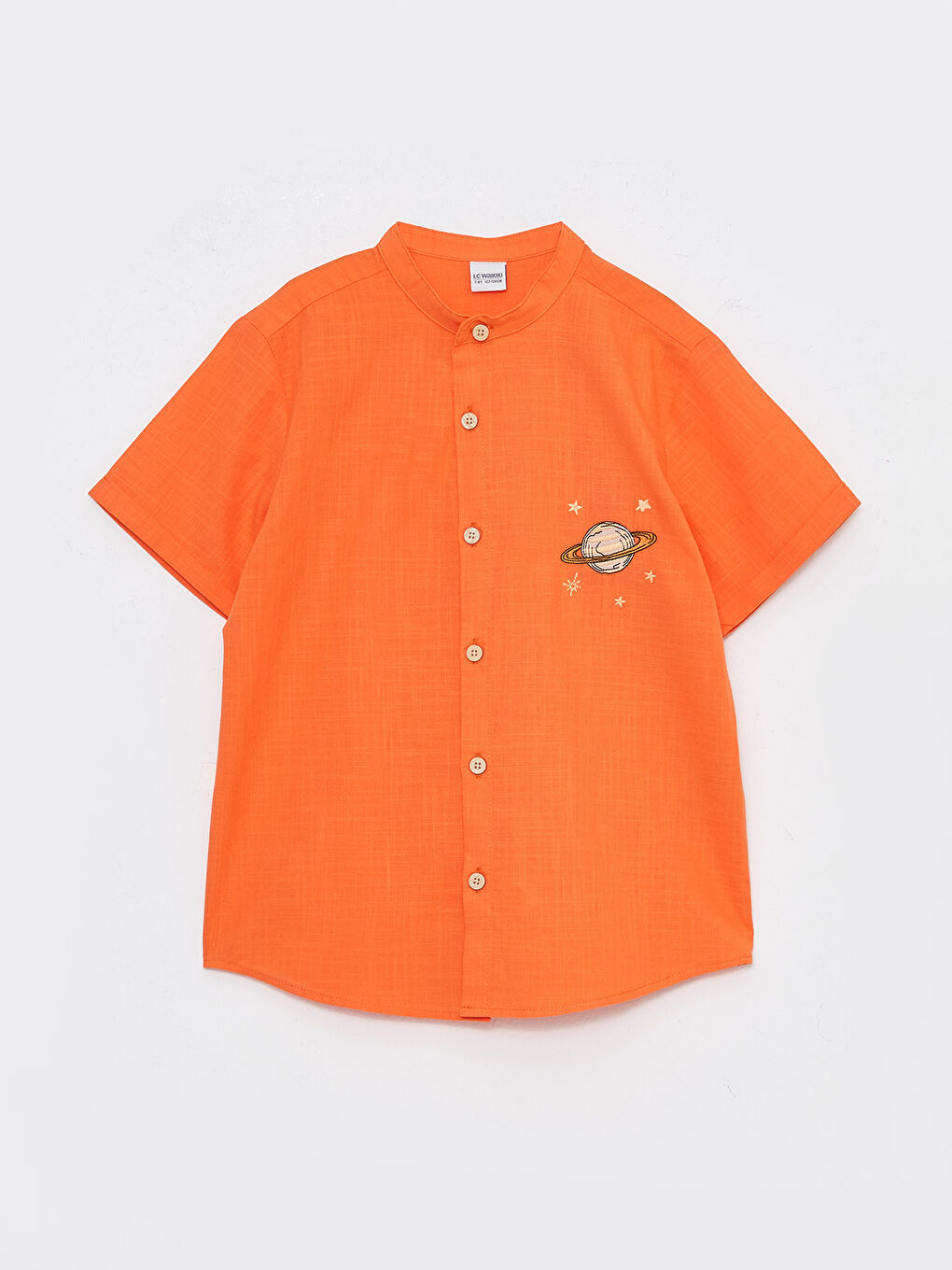 Turuncu Hakim Yaka Nakışlı Kısa Kollu Erkek Çocuk Gömlek