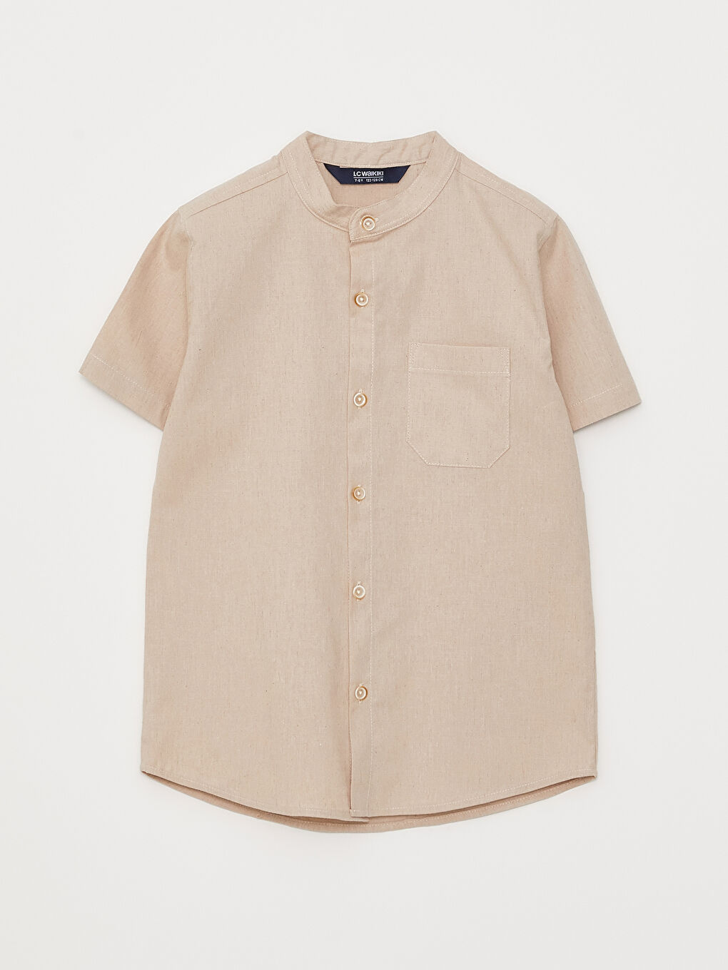 قميص للأولاد بكم قصير وياقة مندرين سادة