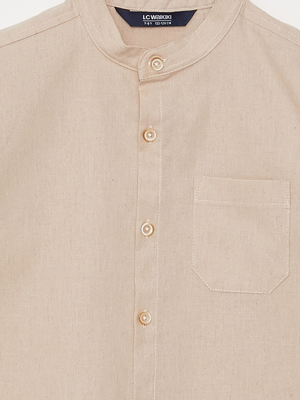 قميص للأولاد بكم قصير وياقة مندرين سادة-2