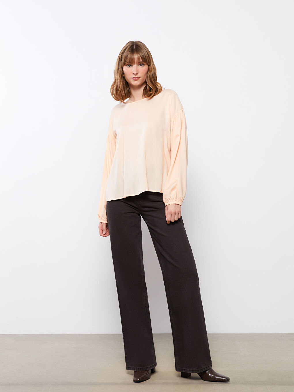 Crew Neck Regular Long Sleeve Poplin Women's Blouse-1