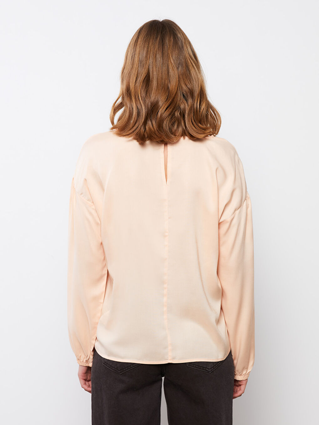 Crew Neck Regular Long Sleeve Poplin Women's Blouse-3