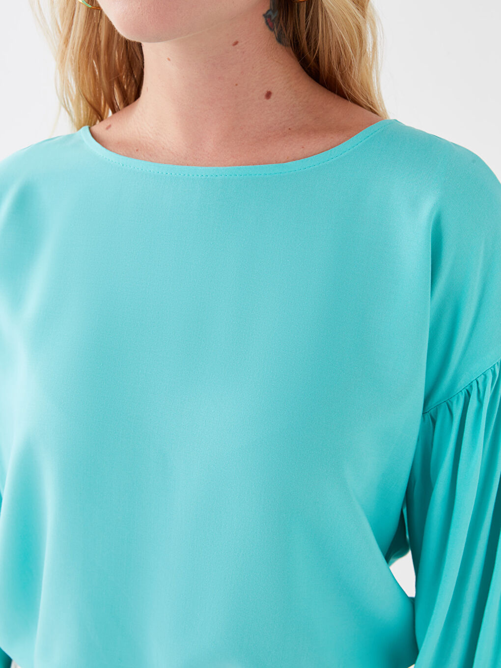 Crew Neck Regular Long Sleeve Poplin Women's Blouse-4