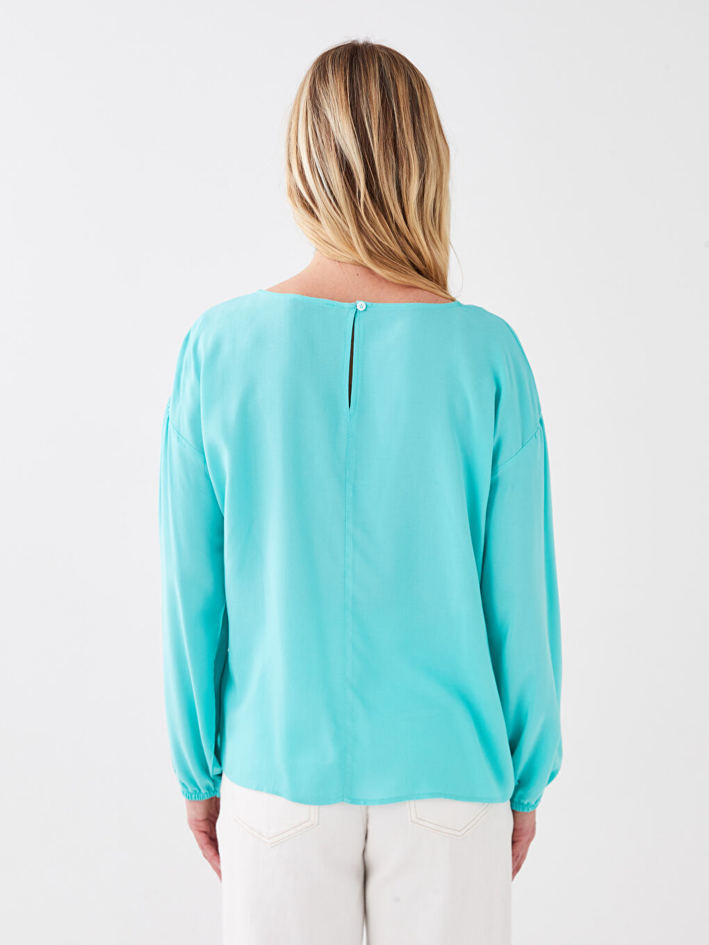 Crew Neck Regular Long Sleeve Poplin Women's Blouse-5