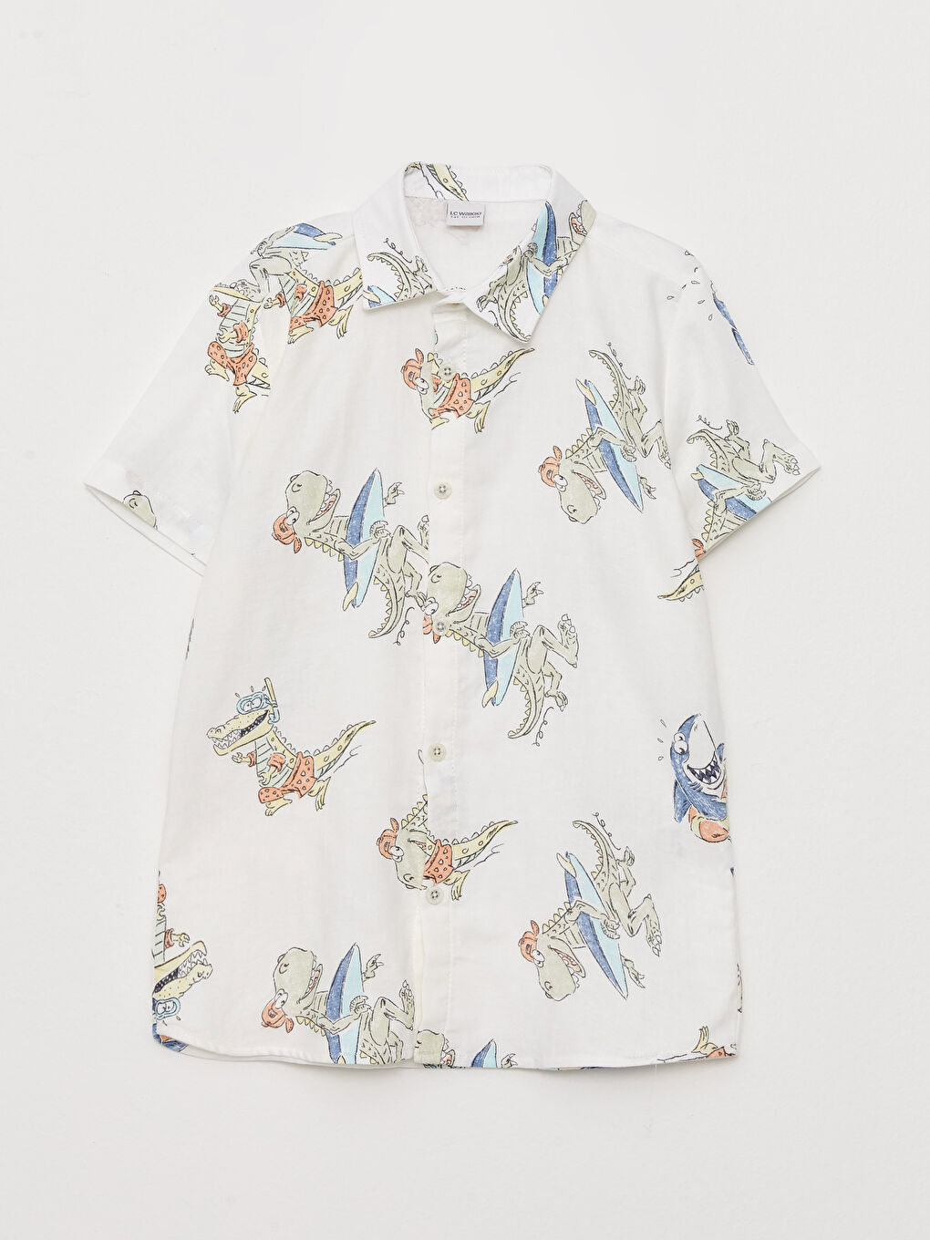 Beyaz Desenli Kısa Kollu Erkek Çocuk Gömlek