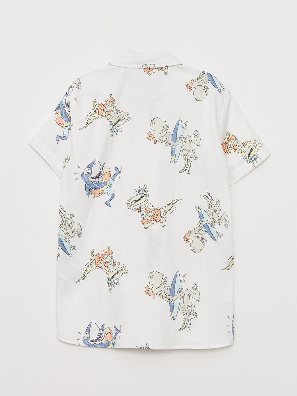 Beyaz Desenli Kısa Kollu Erkek Çocuk Gömlek-1