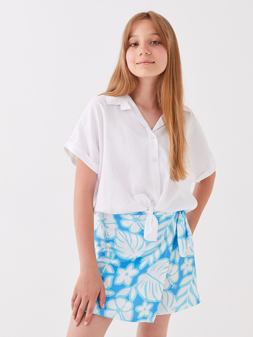 серпімді белдік өрнекті қыз шорты-белдемше