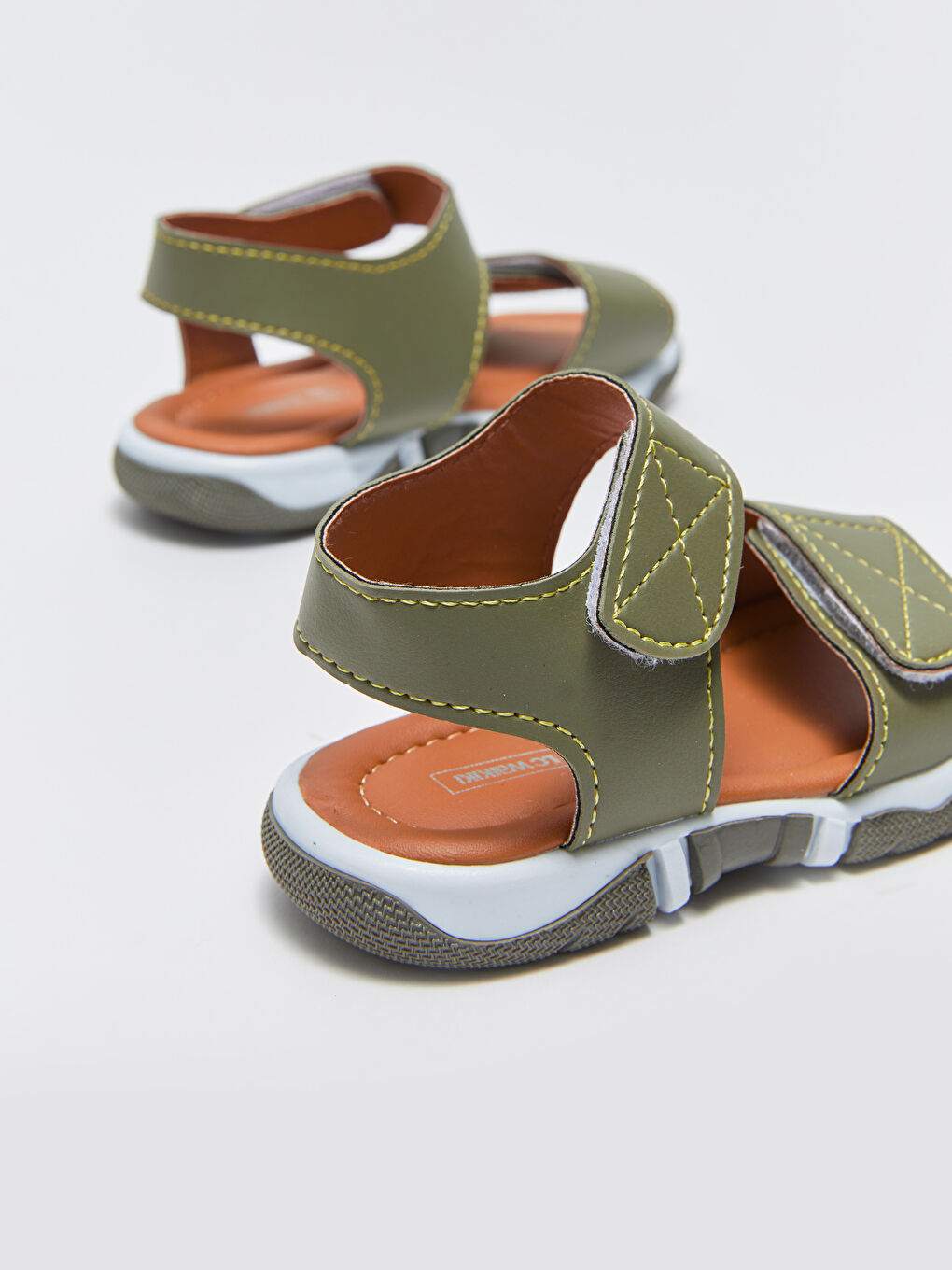 Haki Deri Görünümlü Cırt Cırtlı Erkek Bebek Sandalet.-4