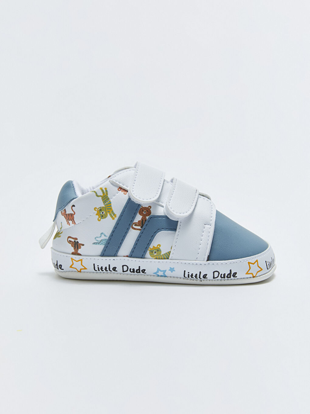 Beyaz Baskılı Cırt Cırtlı Erkek Bebek Yürüme Öncesi Ayakkabısı-1