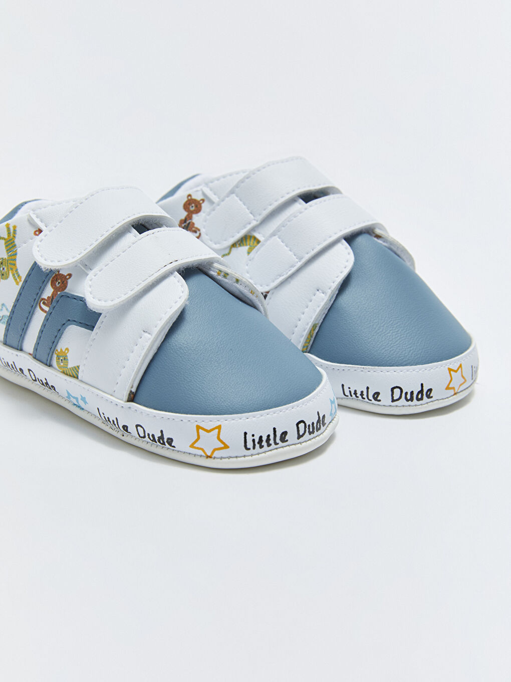 Beyaz Baskılı Cırt Cırtlı Erkek Bebek Yürüme Öncesi Ayakkabısı-2