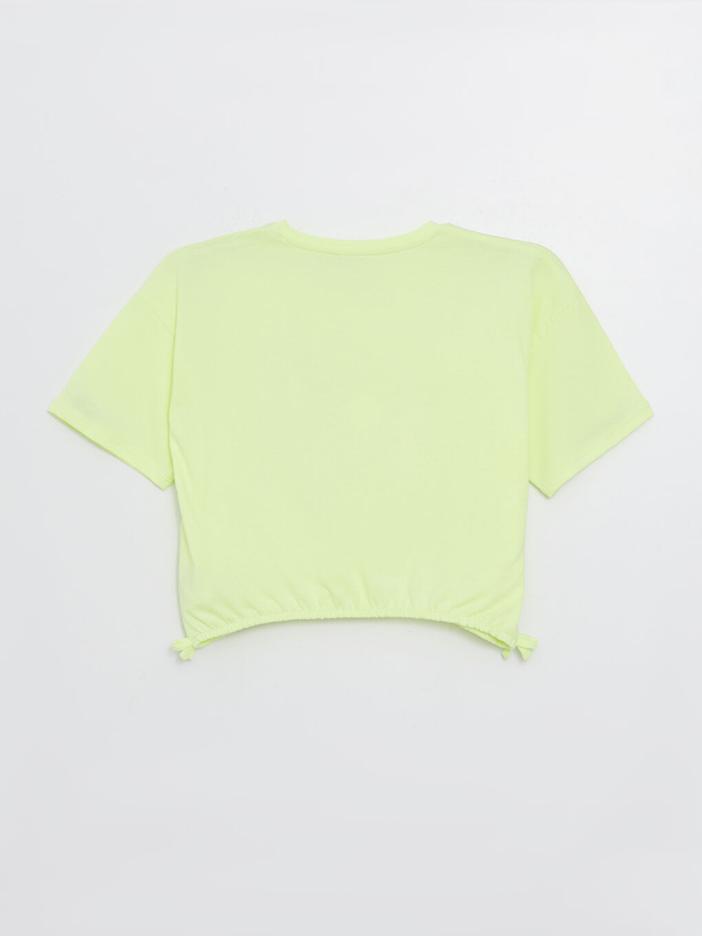Yeşil Bisiklet Yaka Baskılı Kısa Kollu Kız Çocuk Crop Tişört-4