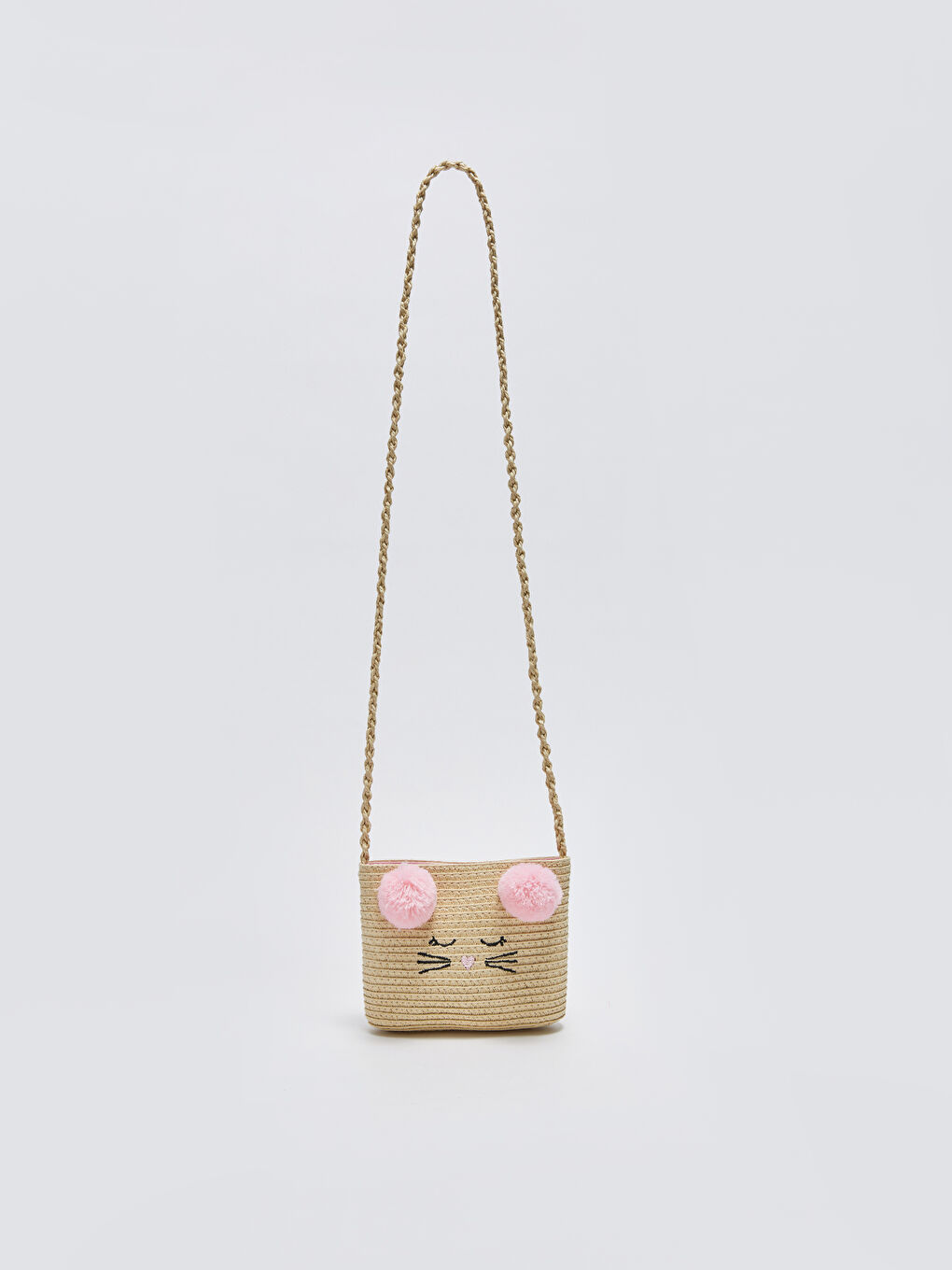 Bej Nakışlı Kız Çocuk Hasır Çapraz Çanta