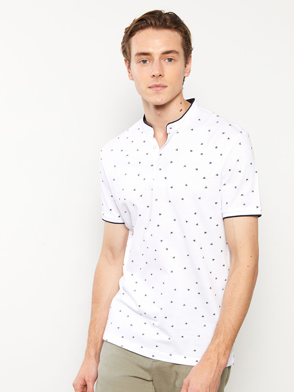 Grandad Collar Short Sleeve Patterned Men's T-Shirt -S3BE86Z8-J5E
