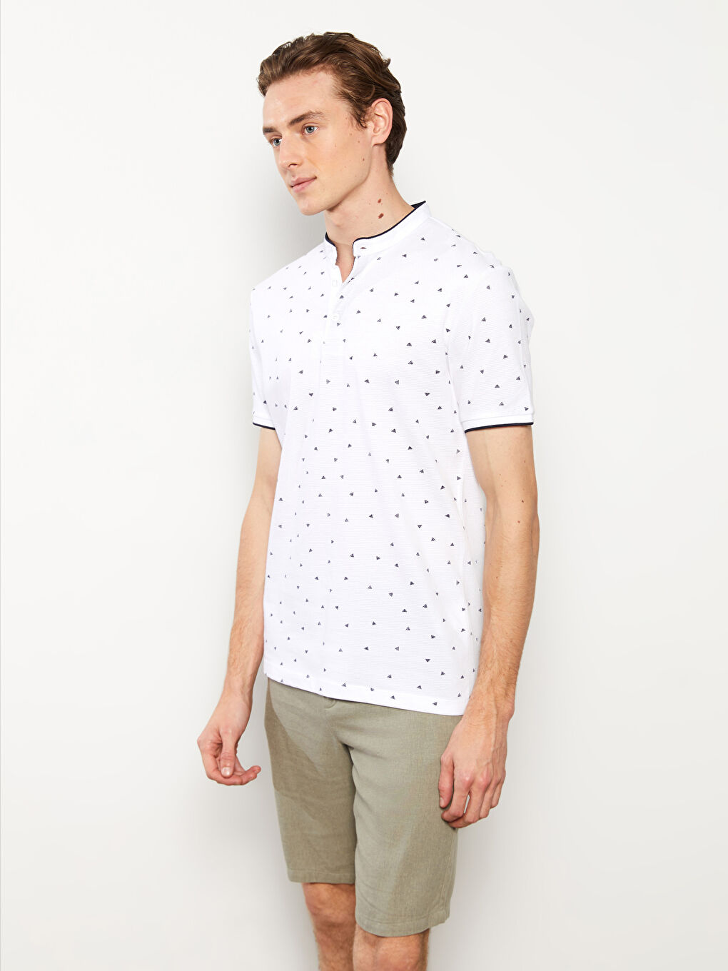 Grandad Collar Short Sleeve Patterned Men's T-Shirt -S3BE86Z8-J5E
