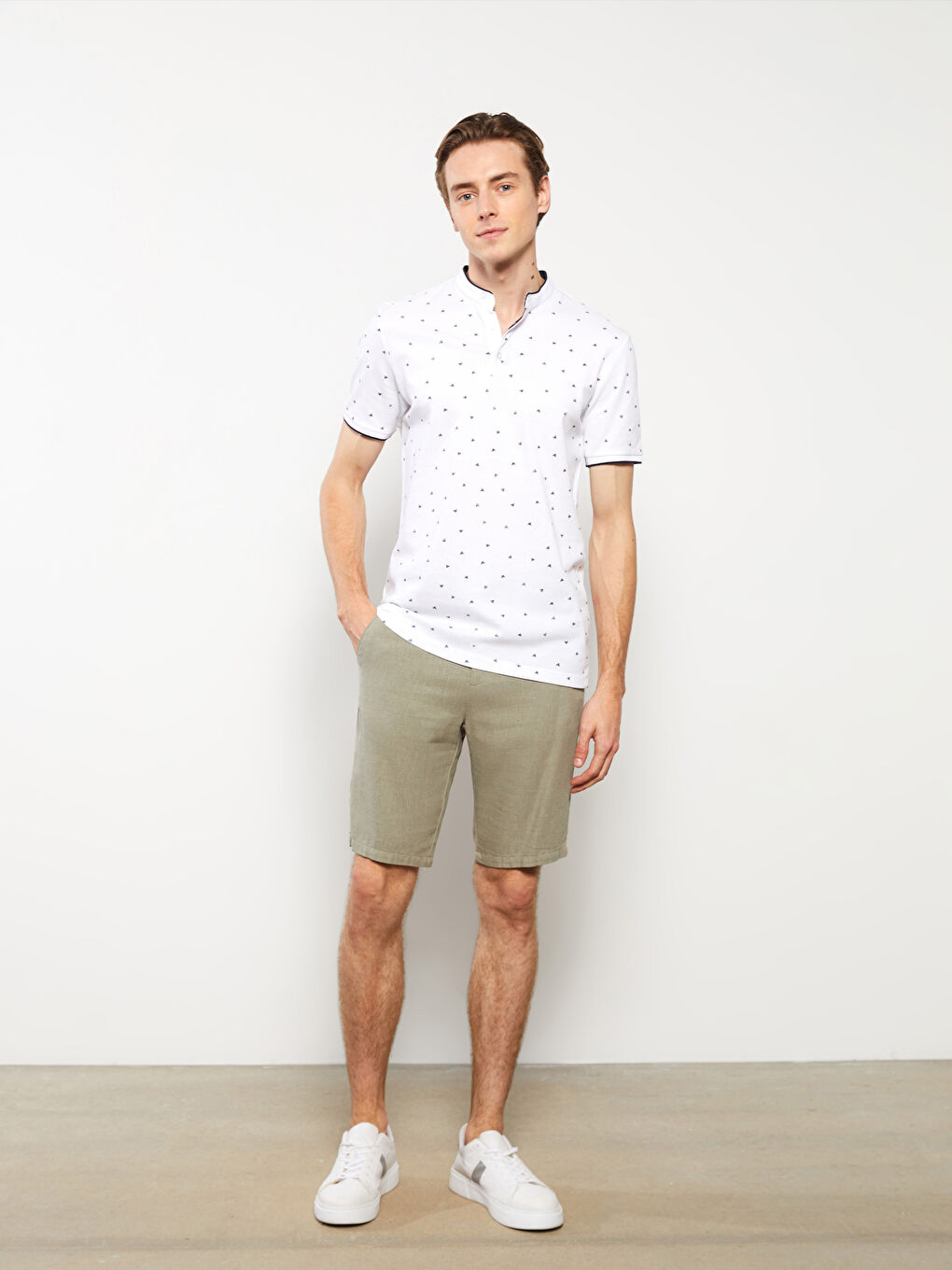 Grandad Collar Short Sleeve Patterned Men's T-Shirt -S3BE86Z8-J5E