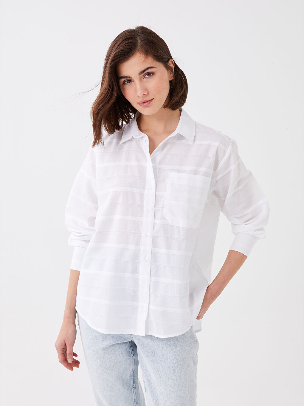 Straight Striped Long Sleeve Women's Shirt-1