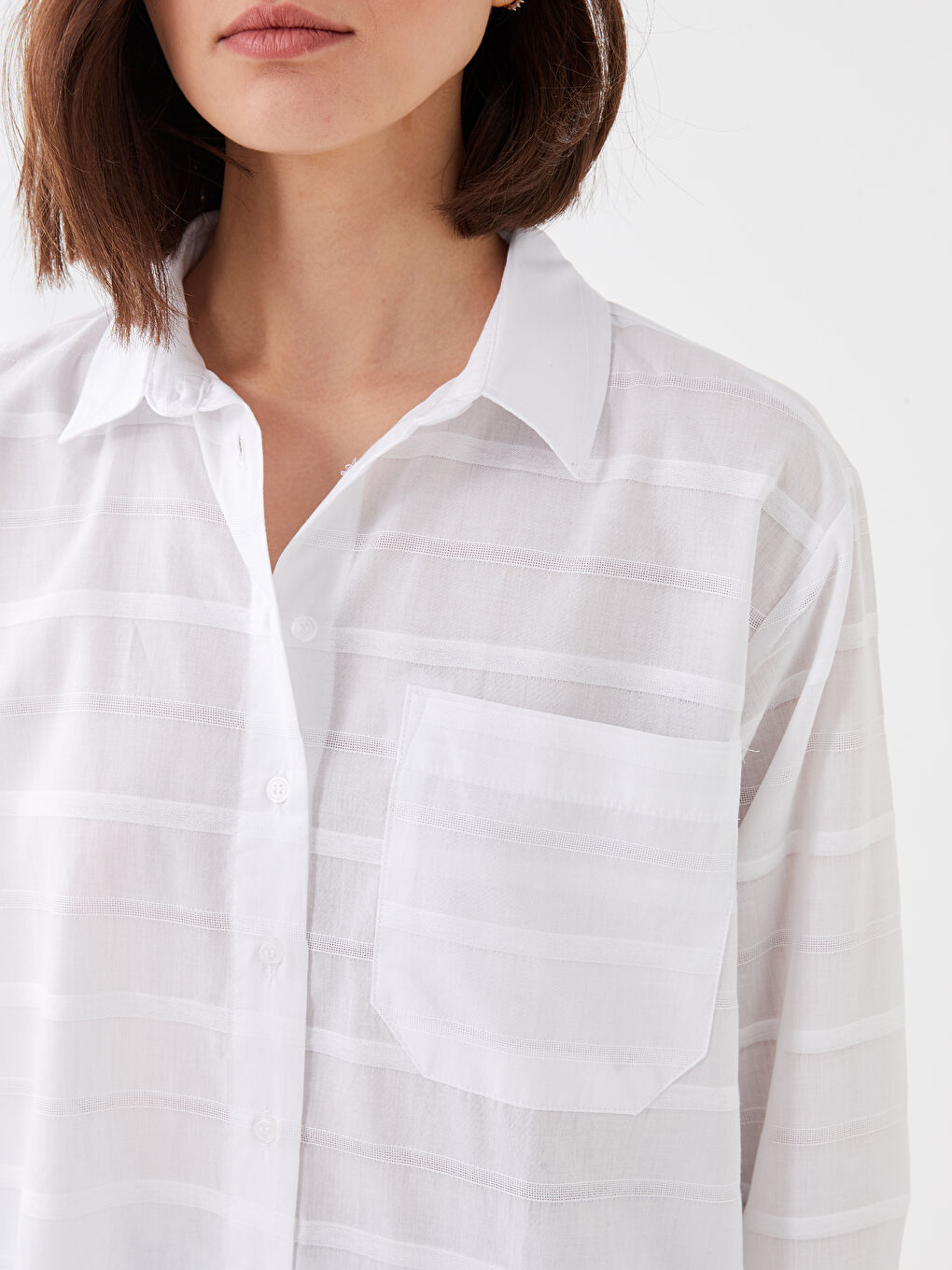 Straight Striped Long Sleeve Women's Shirt-3