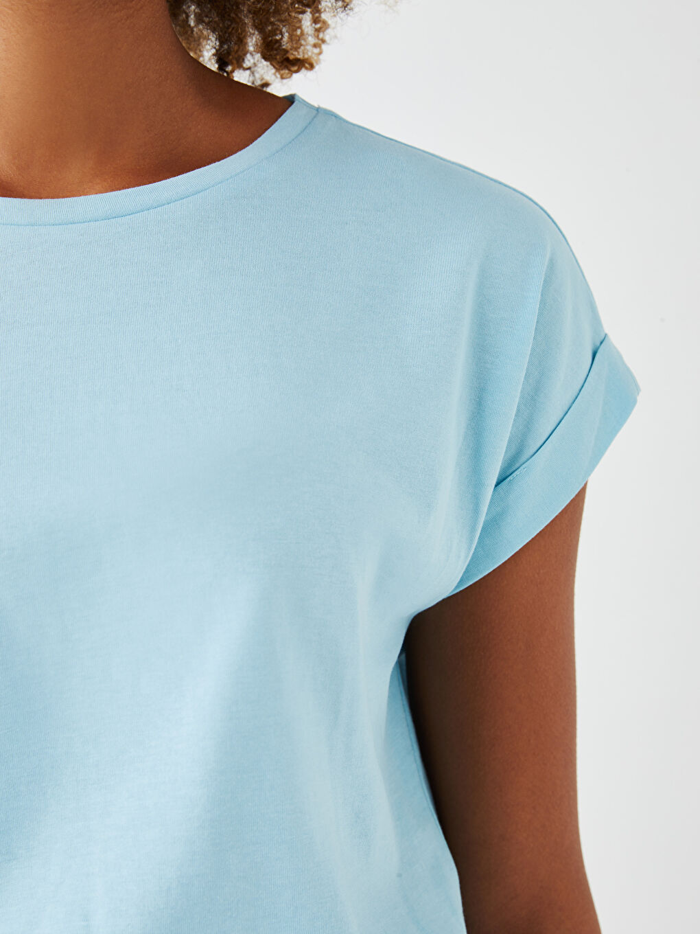 Mavi Bisiklet Yaka Düz Kısa Kollu Kadın Tişört-2