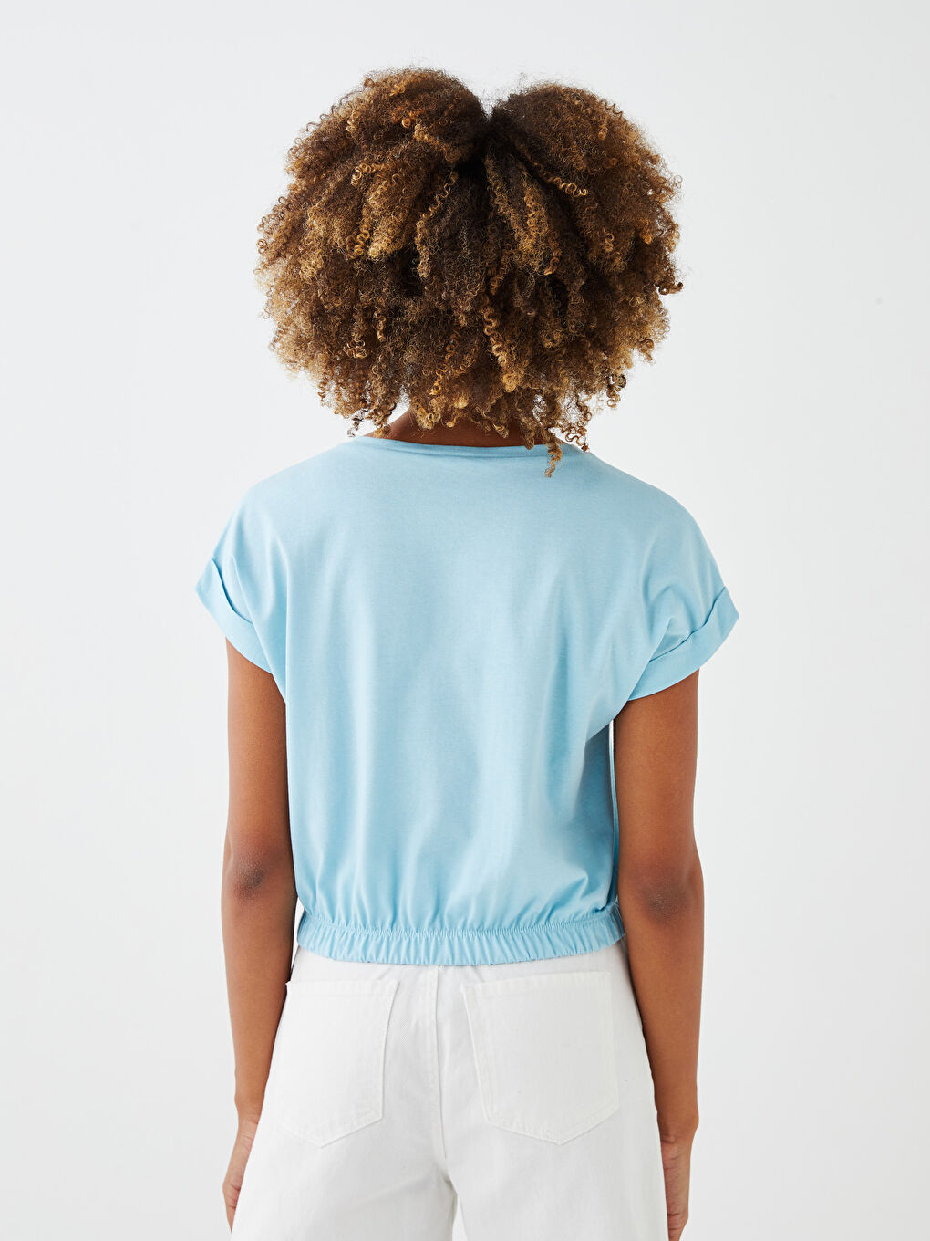 Mavi Bisiklet Yaka Düz Kısa Kollu Kadın Tişört-3