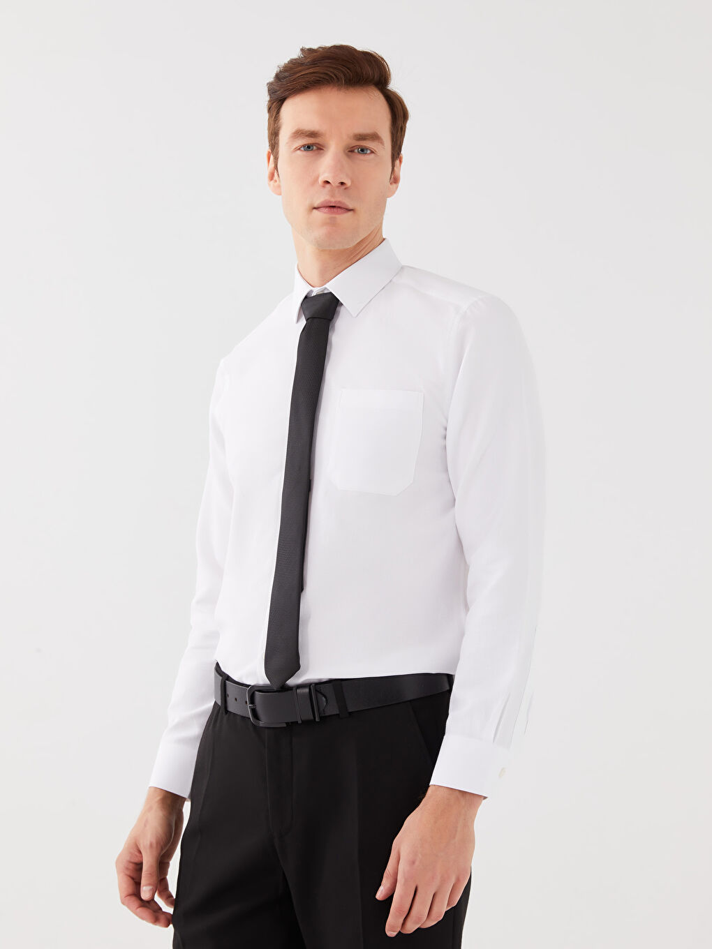 Beyaz Regular Fit Uzun Kollu Erkek Gömlek-1