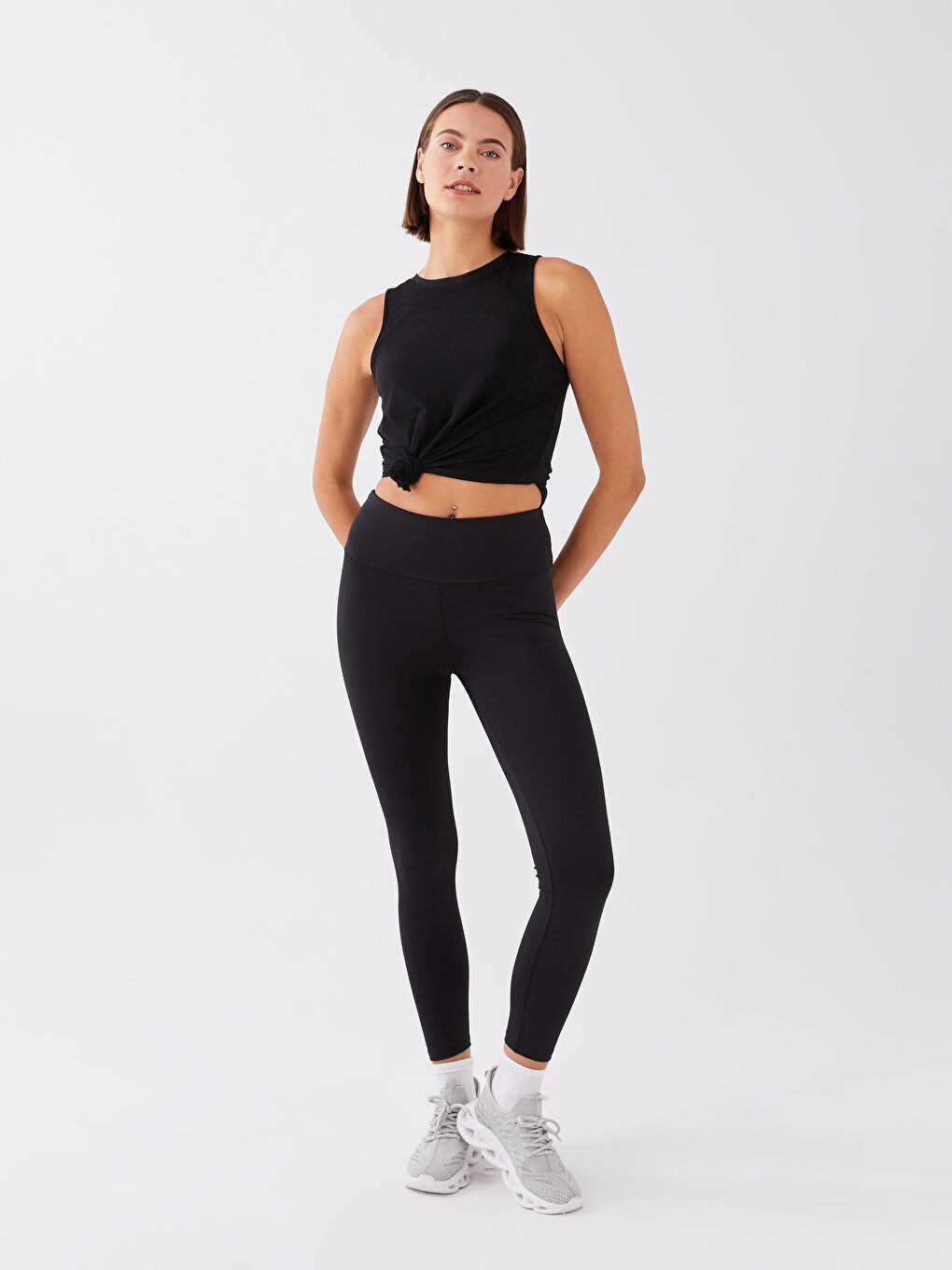 ليجن رياضي سادة بخصر مرن للسيدات-1