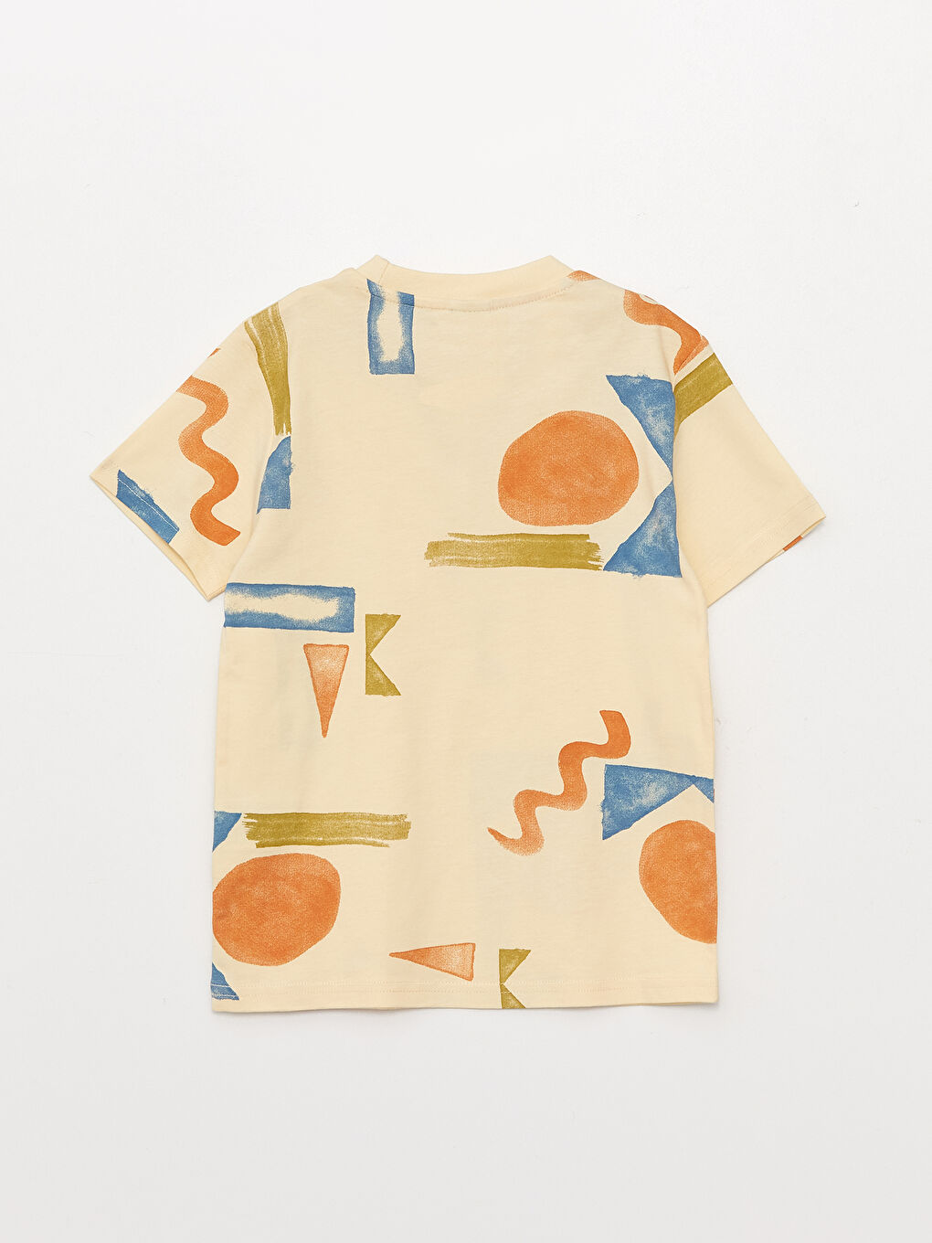 Ekru Bisiklet Yaka Desenli Kısa Kollu Erkek Çocuk Tişört-1