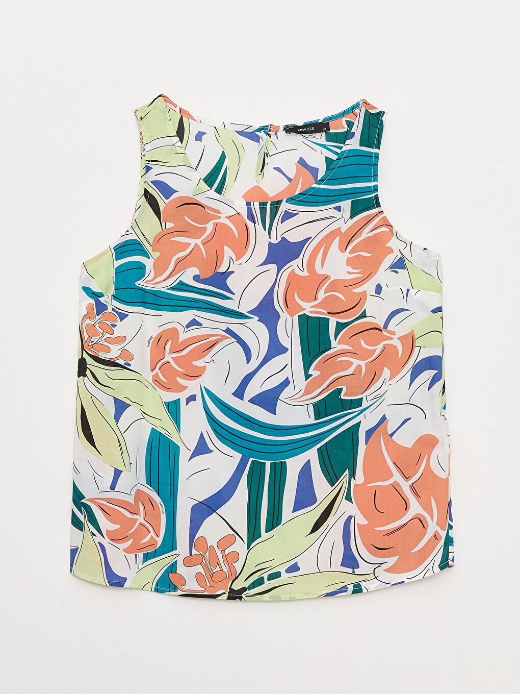 بلوزة نسائية بنقشة وياقة دائرية-6