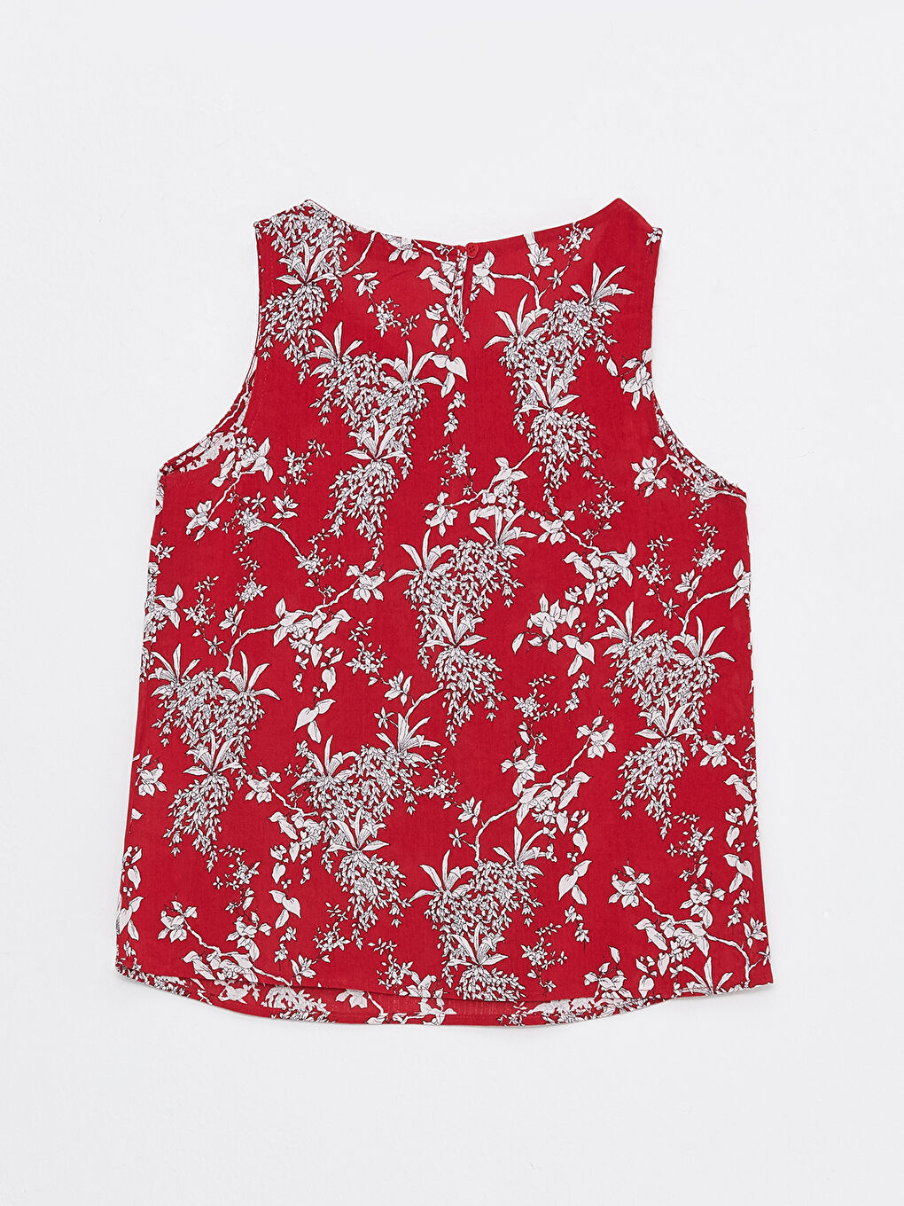 Kırmızı Kadın U Yaka Desenli Kolsuz Bluz-1