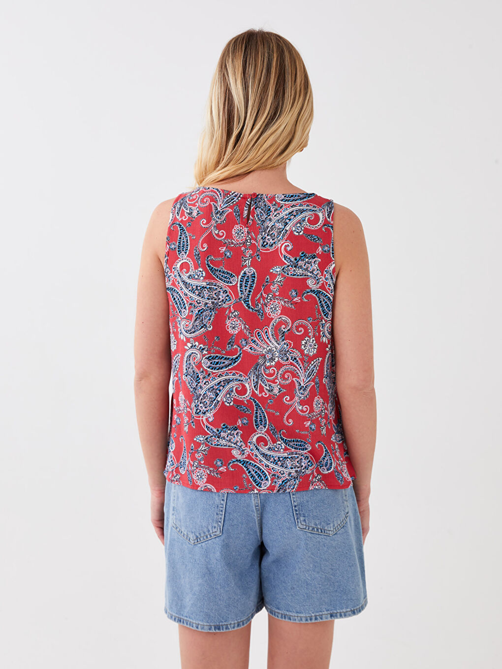 Women's U Neck Patterned Sleeveless Blouse-4