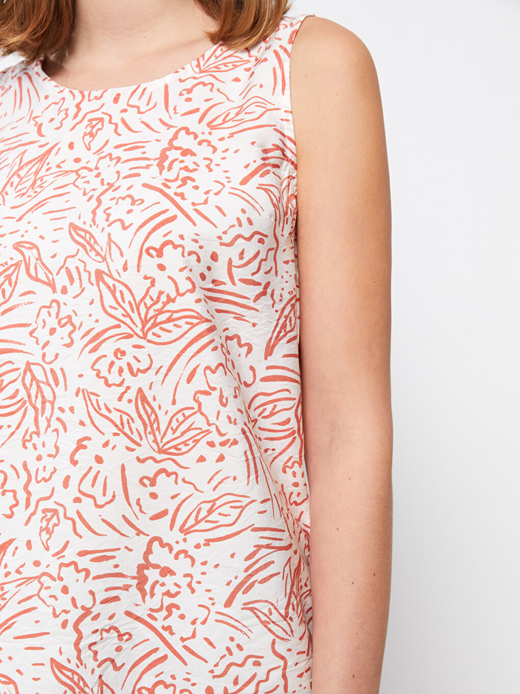 Crew Neck Strap Patterned Poplin Women's Blouse-2