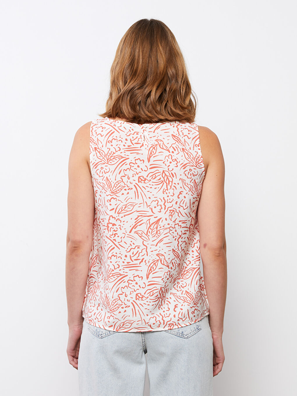 Crew Neck Strap Patterned Poplin Women's Blouse-3