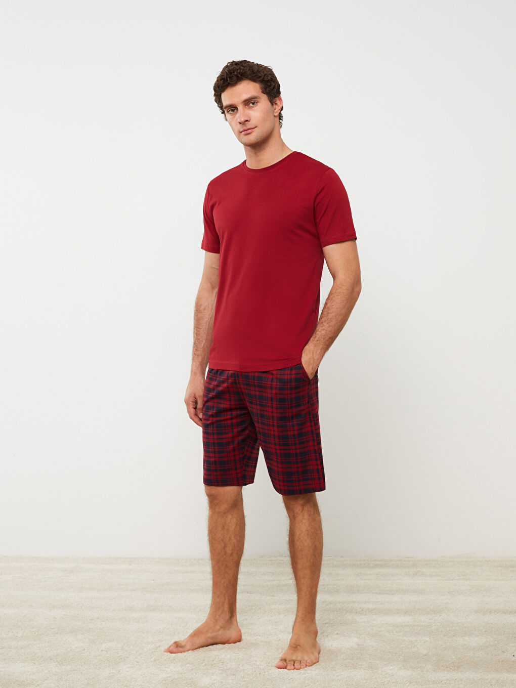 Kırmızı Standart Kalıp Erkek Şortlu Pijama Takımı