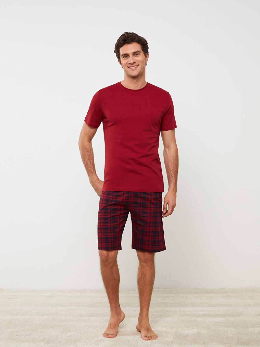 Kırmızı Standart Kalıp Erkek Şortlu Pijama Takımı-2