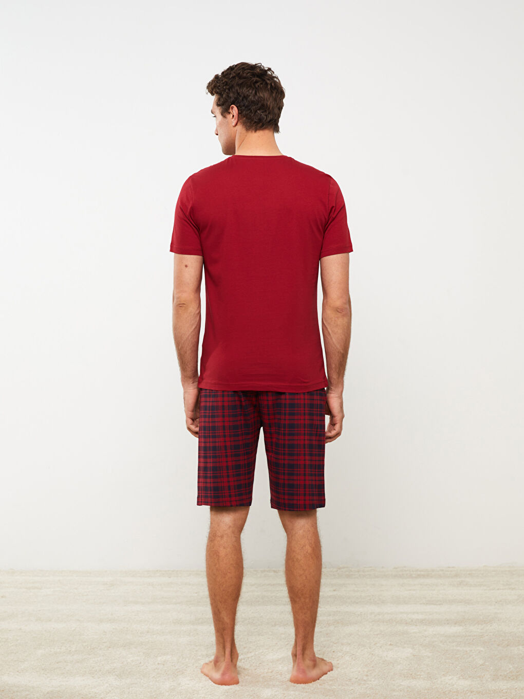 Kırmızı Standart Kalıp Erkek Şortlu Pijama Takımı-4