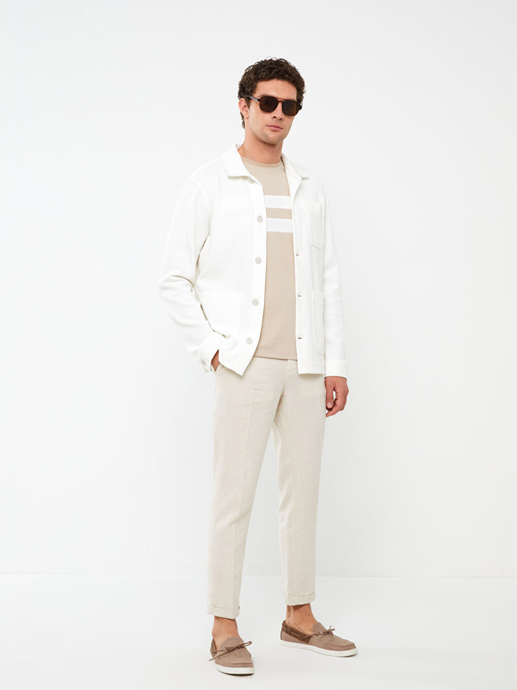 Bej Slim Fit Keten Karışımlı Erkek Pantolon-2